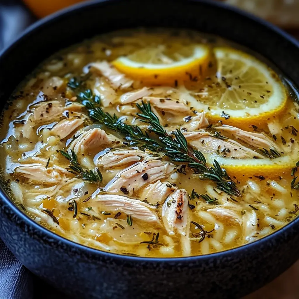 Greek Lemon Chicken Soup Recipe with creamy broth, chicken, and rice