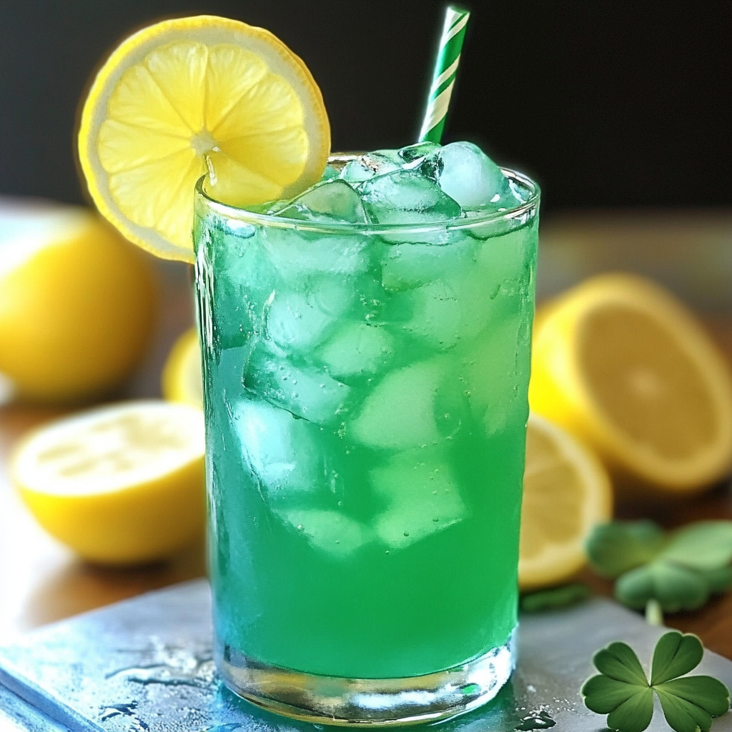 Homemade Leprechaun Lemonade Recipe with mint garnish and lemon slices