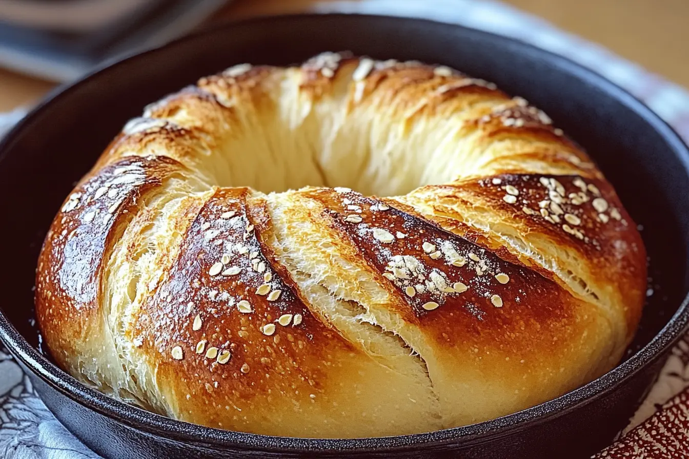 Freshly baked No-Oven Stovetop Bread on a wooden board