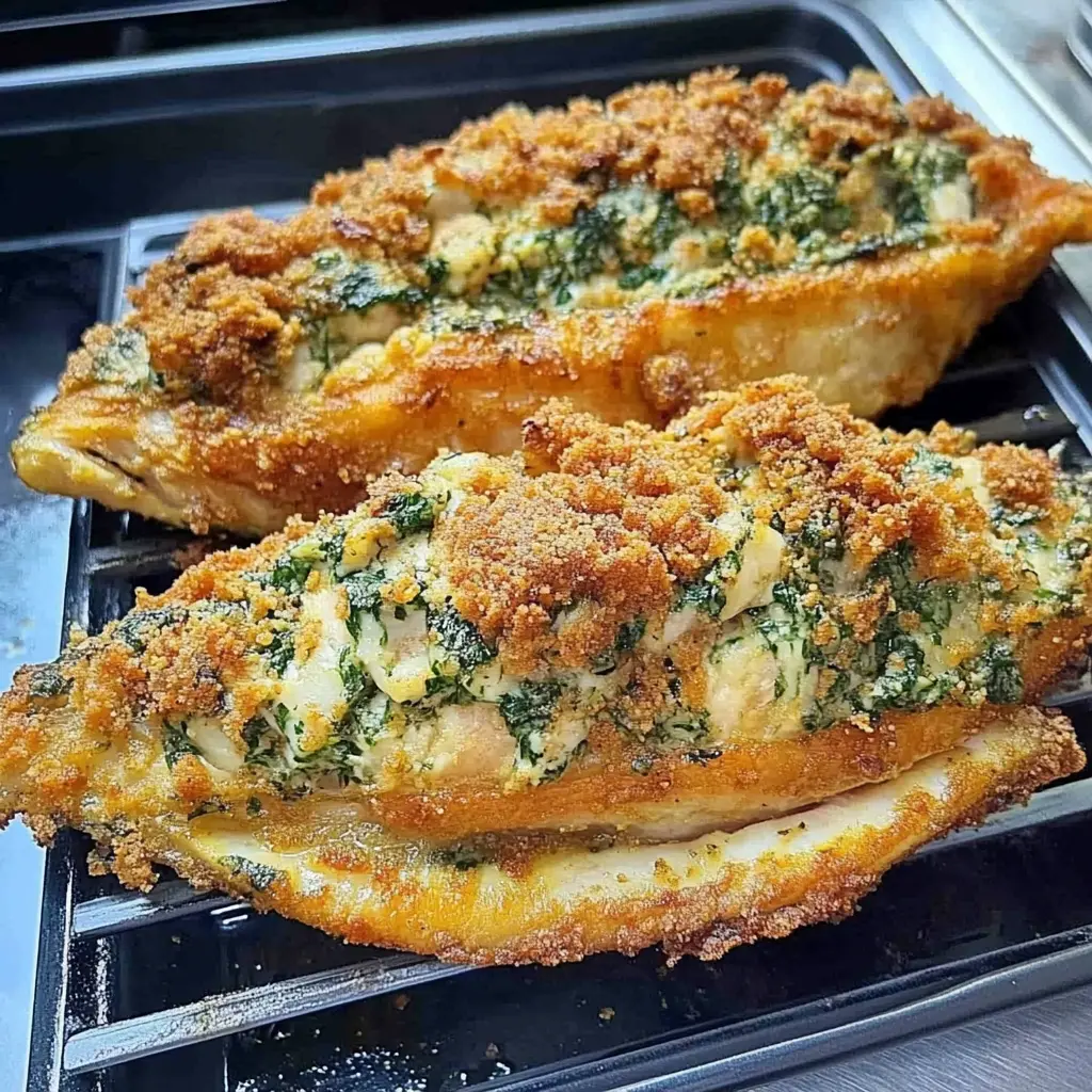 Stuffed Catfish Recipe with crab filling garnished with lemon and parsley